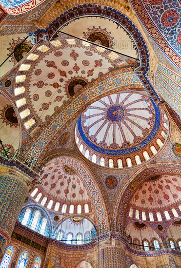 Turkey, Istanbul, Sultanahmet Mosque interior.