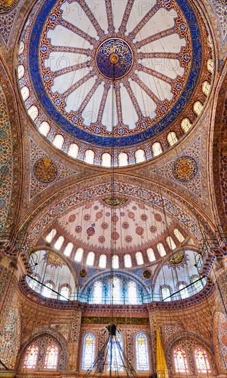 Turkey, Istanbul, Sultanahmet Mosque interior.