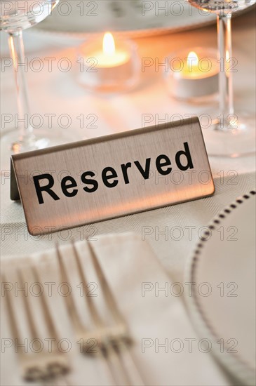 Reservation tag on dining table.