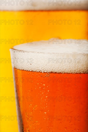 Close-up of lager in glass.