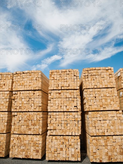 Orderly stacks of timber.