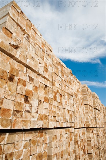 Orderly stack of timber.