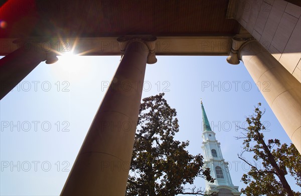 USA, Georgia, Savannah, Presbyterian church tower .