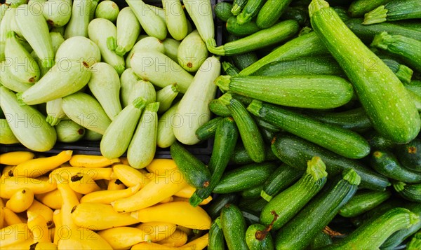 Heap of zucchini and squash.