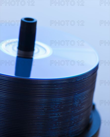 Stack of CDs, studio shot. Photo : Daniel Grill