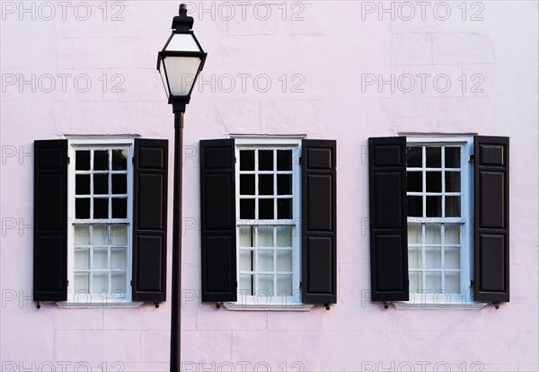 USA, South Carolina, Charleston, Detail of house with window shutters.