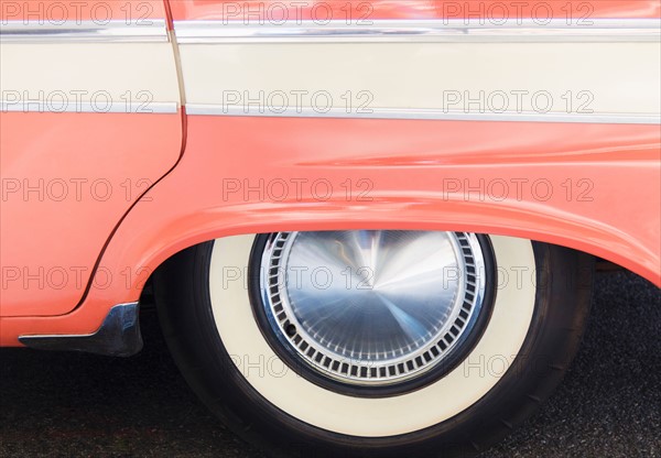 USA, New York State, New York City, Close-up of tire of antique car.