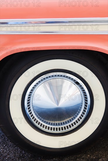 USA, New York State, New York City, Close-up of tire of antique car.