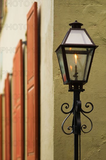 USA, South Carolina, Charleston, Close up of gas street lamp.