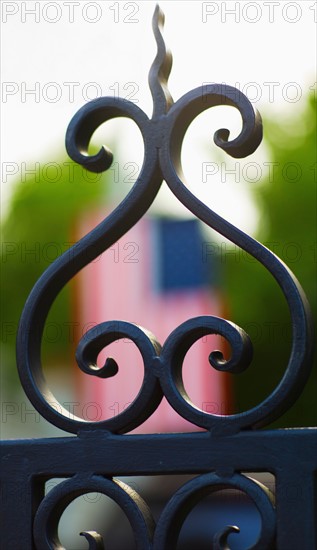 USA, South Carolina, Charleston, Close up of ornate detail of iron gate.