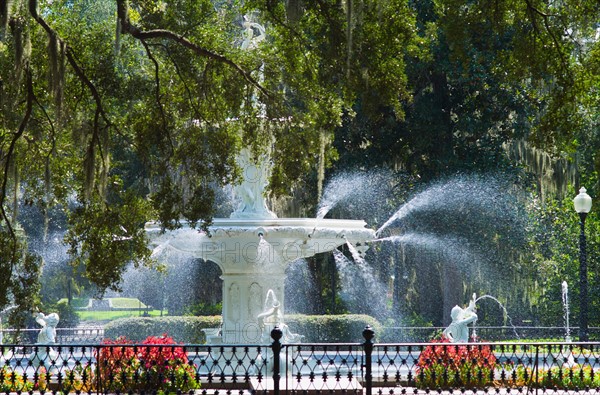 USA, Georgia, Savannah, Foley Square fountain.