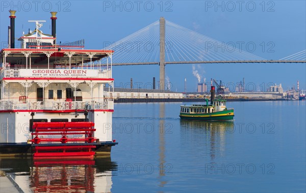 USA, Georgia, Savannah, Talmadge Bridge and ferry.
