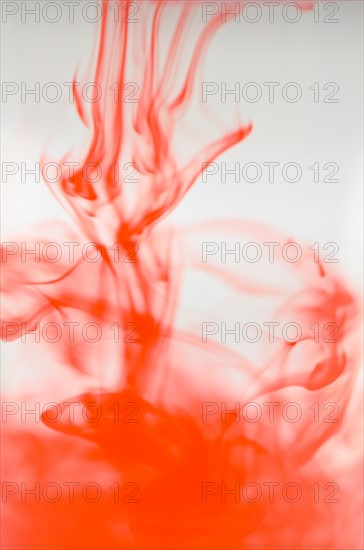 Studio shot of red liquid dissolving in water. Photo : Antonio M. Rosario
