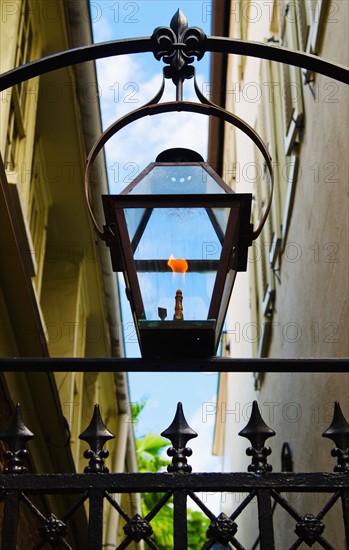 USA, South Carolina, Charleston, Close up of gas lamp.