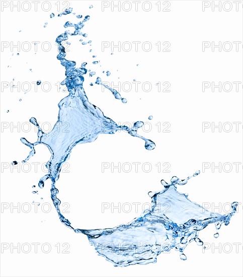 Studio shot of water splash on white background.