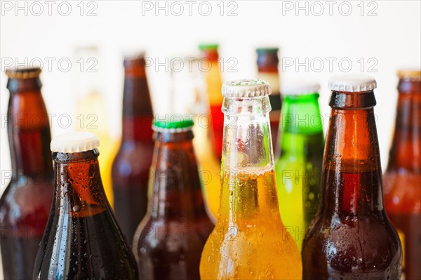 Studio shot of various beer bottles.