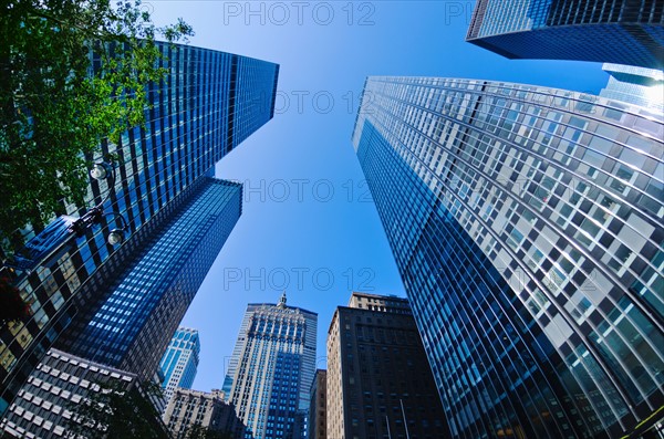 USA, New York State, New York City, Fish eye view of skyscrapers.