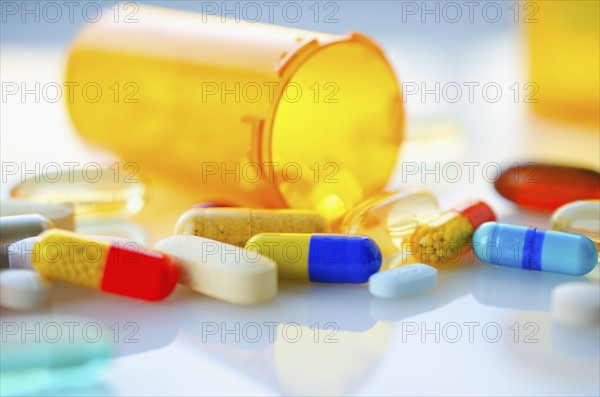 Colorful pills and capsules, studio shot.