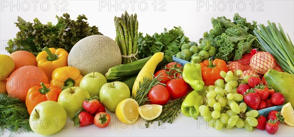 Fresh veggies and fruits, studio shot.