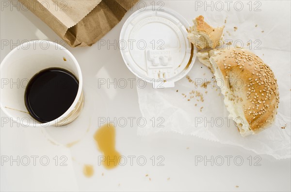 Coffee and bun, studio shot.