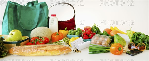 Assortment of groceries, studio shot.