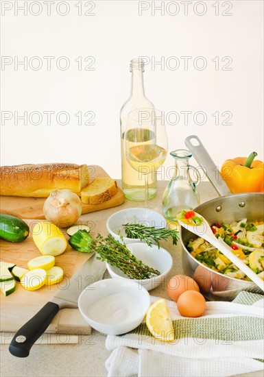 Ingredients and utensils, studio shot.