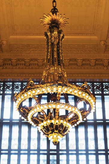 USA, New York State, New York City, Chandelier in Grand Central Station.