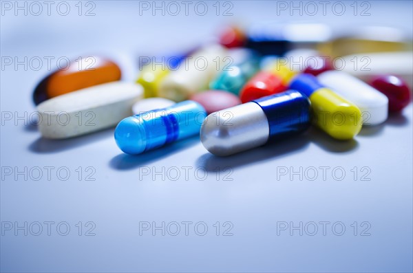 Studio shot of various pills and capsules.