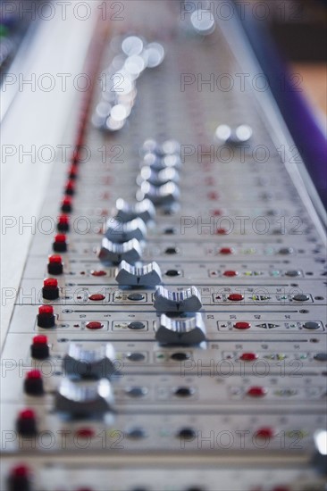 Control panel in recording studio. Photo : Jamie Grill