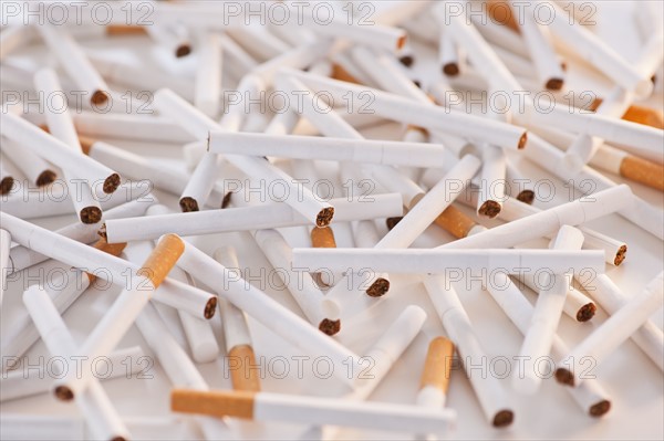 Close up of heap of cigarettes. Photo : Daniel Grill