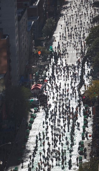 USA, New York City, New York City Marathon as seen from above. Photo: fotog