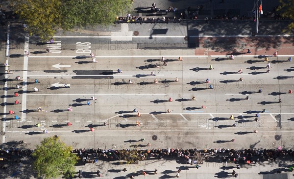 USA, New York City, New York City Marathon as seen from above. Photo : fotog