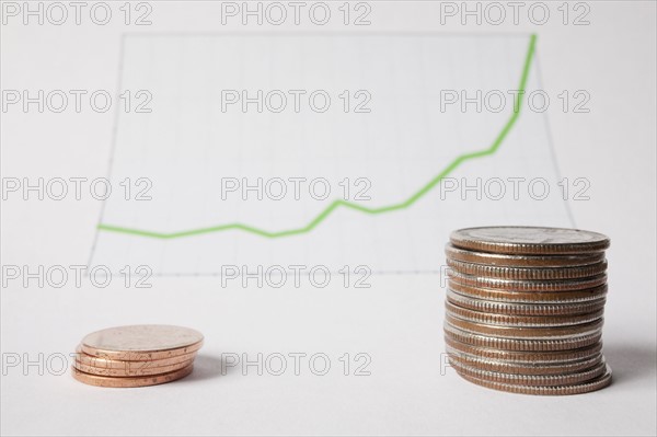 Coins and graph, studio shot. Photo : Winslow Productions