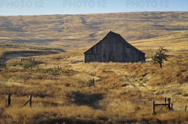 USA, Oregon, Wosco county, Rural scene with solitary barn. Photo: Gary Weathers