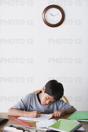 Boy (10-11) doing homework. Photo : Rob Lewine