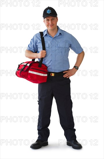 Studio portrait of emergency medical technician.