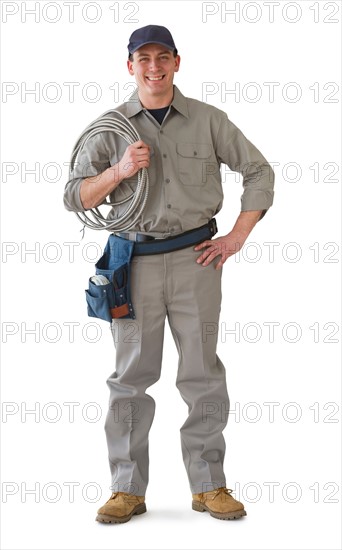 Studio portrait of electrician.