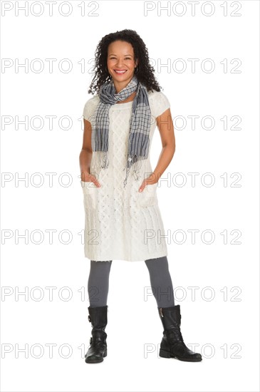 Studio portrait of mid adult woman.