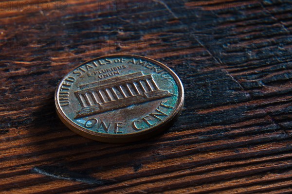 Studio shot of old one cent coin.