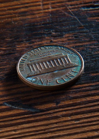 Studio shot of old one cent coin.