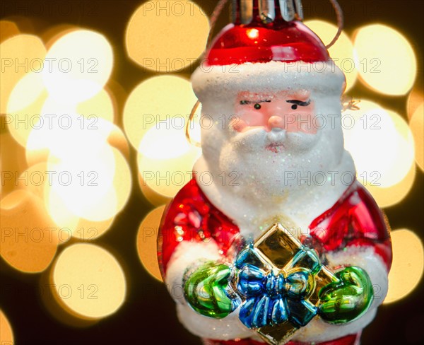 Studio shot of Christmas Santa ornament.