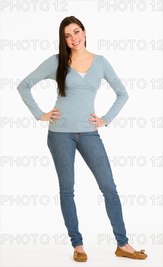 Studio portrait of young woman.