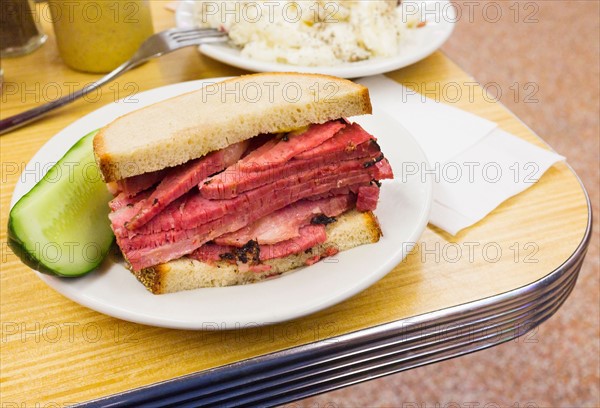 USA, New York State, New York City, Pastrami sandwich.