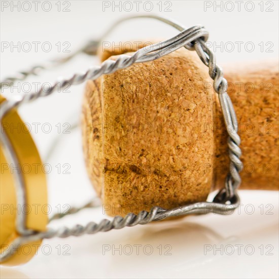 Close-up of champagne cork, studio shot.