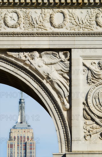 USA, New York State, New York City, Washington Square Arch and Empire State building.