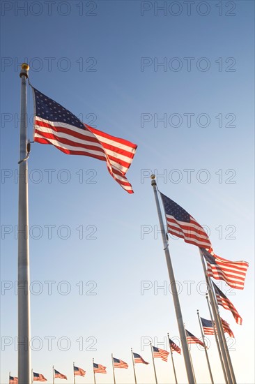 USA, Washington DC, low angle view on american flags. Photo : fotog