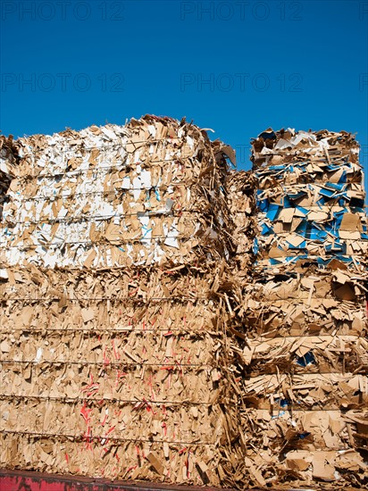 Stacks of paper for recycling.