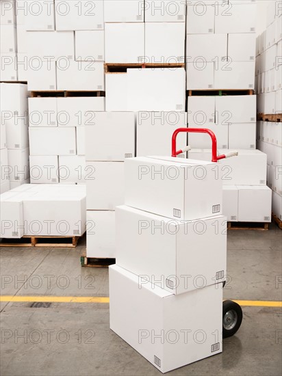 Stack of boxes in warehouse.