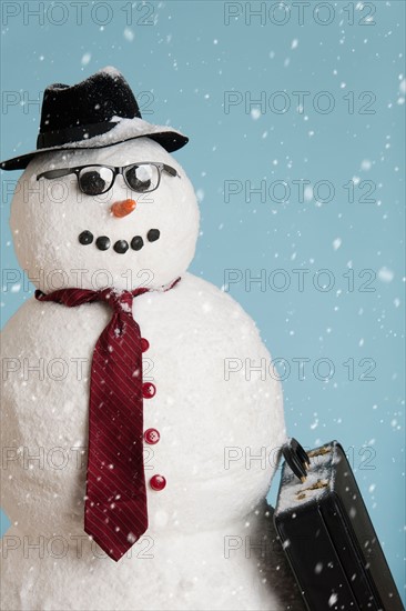 Studio shot of snowman dressed as businessman.