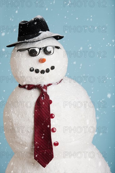 Studio shot of snowman dressed as businessman.